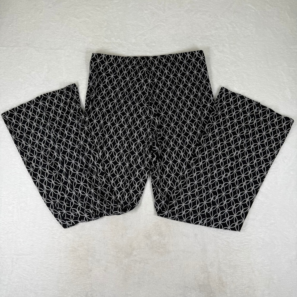Clara Sunwoo Black White Geometric Lattice Wide Leg Side Slit Pants Womens L
